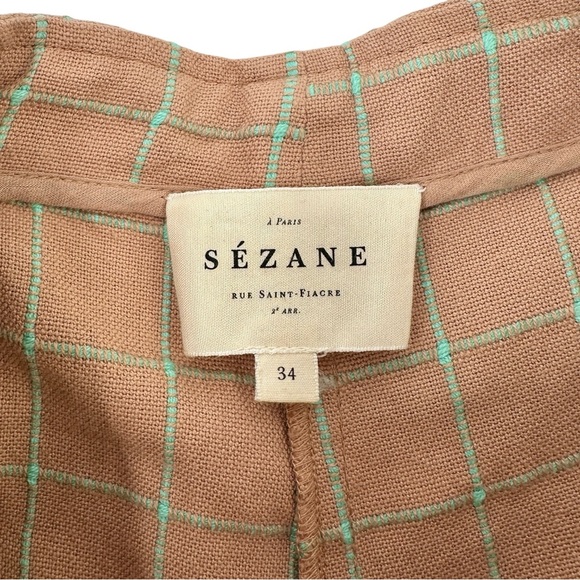 SÉZANE Arthus Brown White Green Plaid Belted High Rise Embroidered Cotton Shorts - Picture 9 of 11